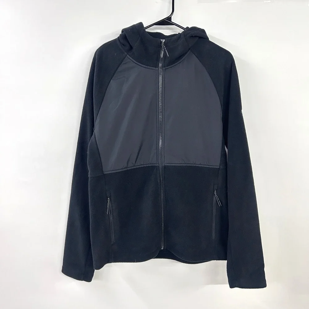 Asics Fleece Hoodie Full Zip Wind Resistant Small Black Gorpcore Sporty Athletic